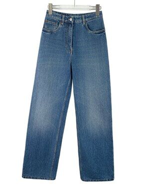 H31096 Prada blue triangle logo cotton casual denim trousers size 25new with tag